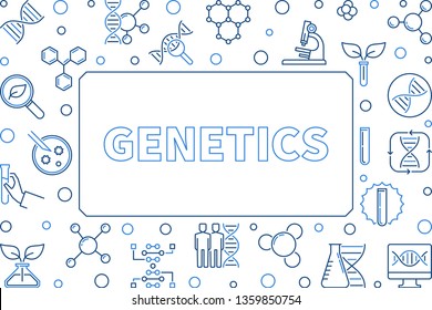 Genetics concept outline horizontal frame. Vector science illustration
