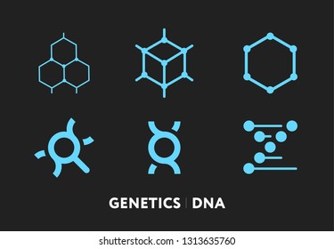 Genetics DNA Biology Research Science Logo Template Set. Vector Flat Line Stroke Icon.