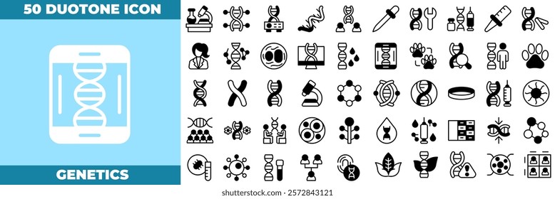 Genetics Duotone Editable Icons set. Vector illustration in modern thin duotone style of genetics icons: DNA, gene, chromosomes, heredity, etc