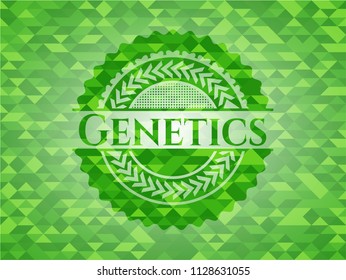 Genetics green emblem. Mosaic background