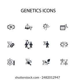Genetics icon set.vector.Editable stroke.linear style sign for use web design,logo.Symbol illustration.