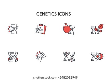 Genetics icon set.vector.Editable stroke.linear style sign for use web design,logo.Symbol illustration.