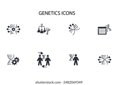 Genetics icon set.vector.Editable stroke.linear style sign for use web design,logo.Symbol illustration.