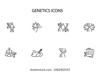 Genetics icon set.vector.Editable stroke.linear style sign for use web design,logo.Symbol illustration.