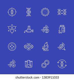 genetics icons, dna, gene editing and genetic research, linear vector set
