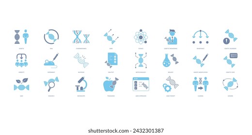 Genetics icons set. Set of editable stroke icons.Vector set of Genetics