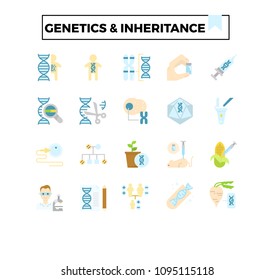 Genetics and inheritance flat design icon set.