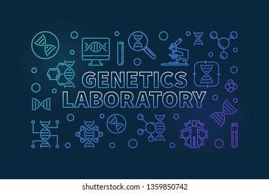 Genetics Laboratory vector colorful outline horizontal banner or illustration on dark background