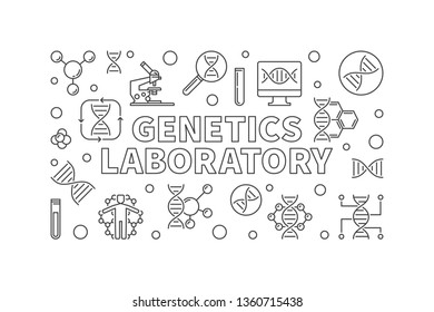 Genetics Laboratory vector minimal horizontal banner or illustration in outline style
