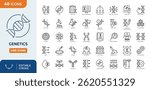 Genetics line editable icon set. Containing genetic, DNA, gene, chromosomes, heredity, genome, biology, GMO and more. Vector illustration