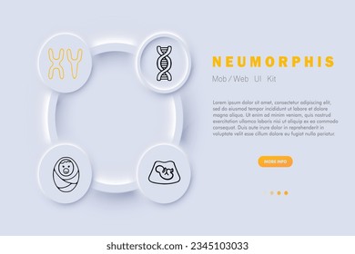 Genetics line icon. Chromosomes x and y, womb, swaddling, baby, dna, rna. Neomorphism style. Vector line icon for Business