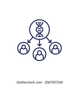 genetics line icon with dna strand and people