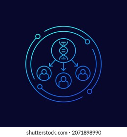genetics line icon, dna strand and people vector