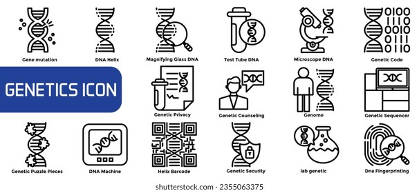 Juego de iconos de línea genética. infografía vectorial