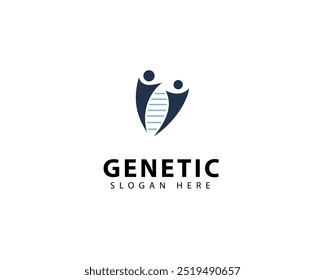 Icono del logotipo de la genética, diseño del símbolo del Vector con el concepto de la gente. PLANTILLA del logotipo de ADN y genética para clínicas médicas y de atención médica.