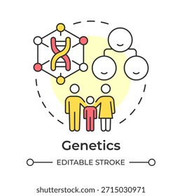 Ícone de conceito de multi cor genética. Saúde da família, serviço médico. Herança de genes. Ilustração de linha de forma redonda. Ideia abstrata. Design gráfico. Fácil de usar no post do blog, livreto
