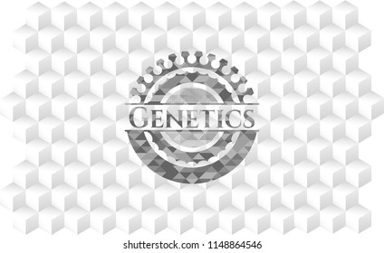 Genetics realistic grey emblem with cube white background