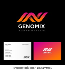 Genetics Research Center Logo. DNA Logo As Two  Ribbons. Biotech Logo.  Molecule Or Gene Icon. Business Card.