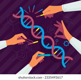 Investigación genética - Edición genética y modificación del ADN Helix - tecnología CRISPR - Resumen Ilustración como archivo EPS 10