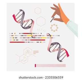 Genetics Research - Gene Editing and Modifying DNA Helix - CRISPR technology - Abstract Illustration as EPS 10 File