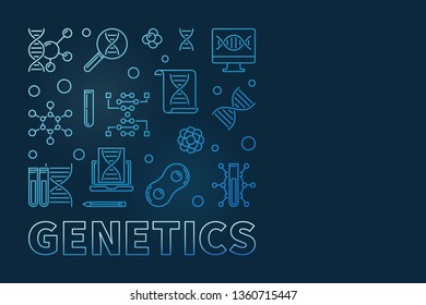Genetics square minimal outline blue design element on dark background. Vector concept banner