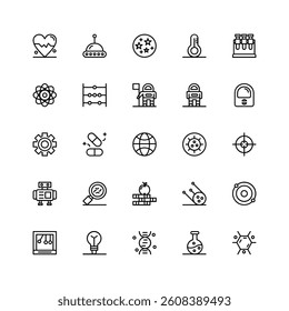 Genetics Stroke icon collections. Containing genetics related icons DNA, chromosomes, genetic modification, experiments and more
