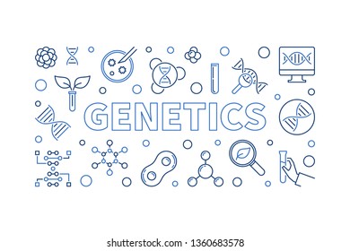 Genetics vector horizontal illustration made with genes and genetic variation linear icons