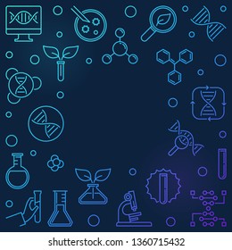 Genetics vector outline blue concept square illustration or frame on dark background