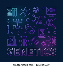 Genetics vector square colorful concept illustration in thin line style on dark background