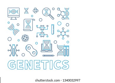 Genetics vector square design element or banner in thin line style