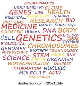 Genetics word cloud concept, vector illustration.