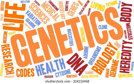 Genetics word cloud on a white background. 