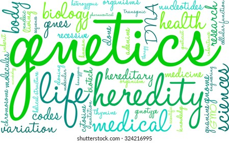 Genetics word cloud on a white background. 