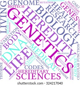 Genetics word cloud on a white background. 