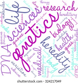 Genetics word cloud on a white background. 