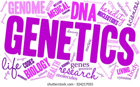 Genetics word cloud on a white background. 