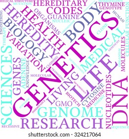 Genetics word cloud on a white background. 