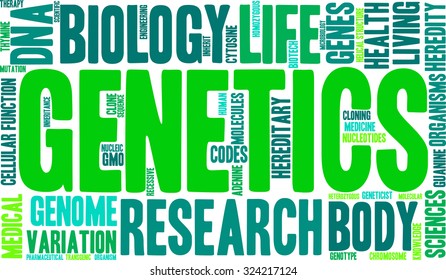 Genetics word cloud on a white background. 