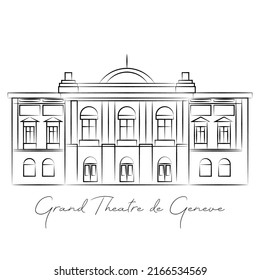 Geneva attractions. Cultural and famous buildings in switzerland. Sightseeing. Line art Geneva. Vector