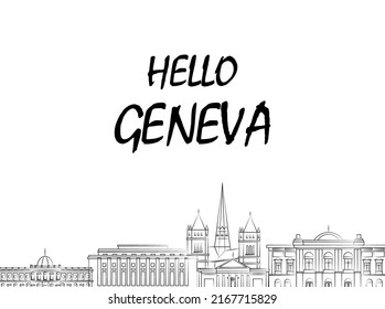 Geneva attractions. Cultural and famous buildings in switzerland. Sightseeing. Line art Geneva. Vector