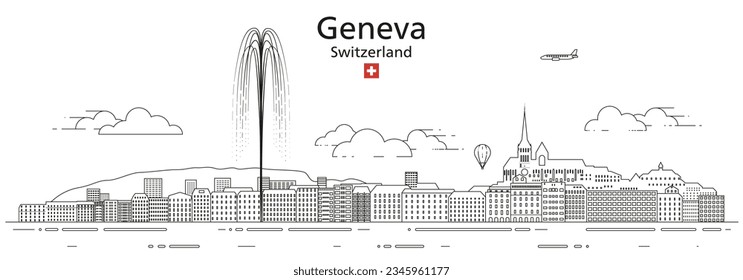 Geneva cityscape line art vector illustration