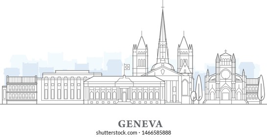 Geneva cityscape, Switzerland - old town view, city panorama with landmarks of Geneva