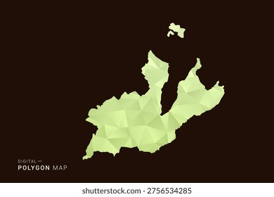 Geneva Map - Low poly polygon map in soft light green gradient on dark brown background, modern minimal geometric style, clean abstract vector illustration design.