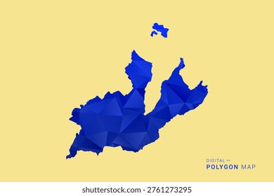 Geneva Map - Low poly polygon map in deep blue gradient on soft beige background, modern minimal geometric design, clean abstract vector illustration with faceted triangulated style.