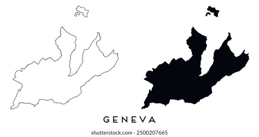 Geneva map outline and black silhouette vector