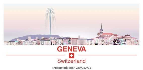 Geneva skyline in bright color palette vector poster