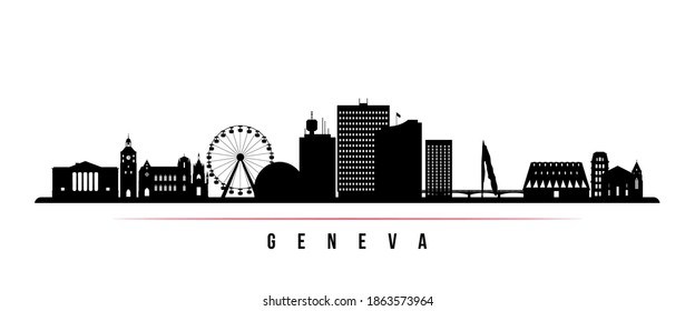 Geneva skyline horizontal banner. Black and white silhouette of Geneva City, Switzerland. Vector template for your design. 