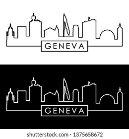 Geneva skyline. Linear style. Editable vector file.