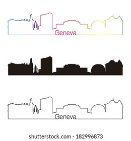 Geneva skyline linear style with rainbow in editable vector file