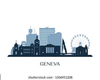 Geneva skyline, monochrome silhouette. Vector illustration.